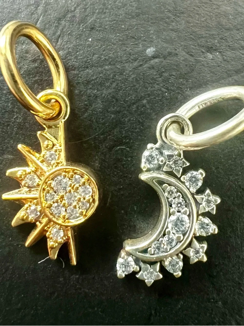 Pandora Gold & Silver Sun and Moon CZ Dangle Charms